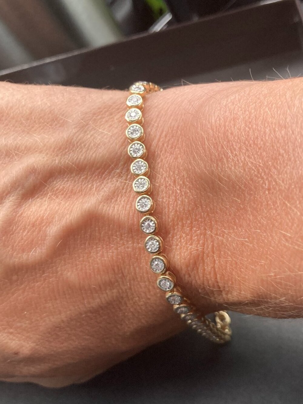1 CT Lab Grown Diamond Tennis Bracelet 14K Yellow Gold 7" Two-Tone Bezel